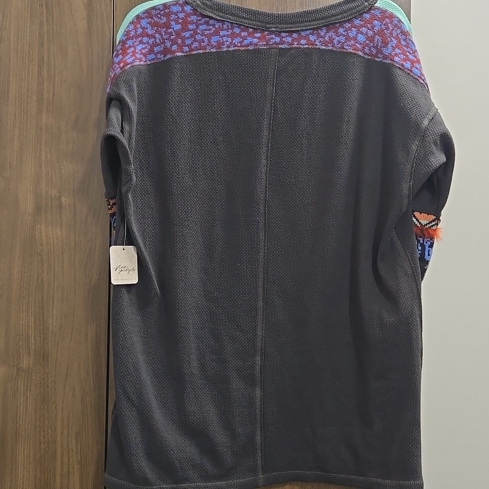 Free People-Long Sleeve "On My Way" Cuff Thermal Top in Washed Black-Size XS - Picture 12 of 17